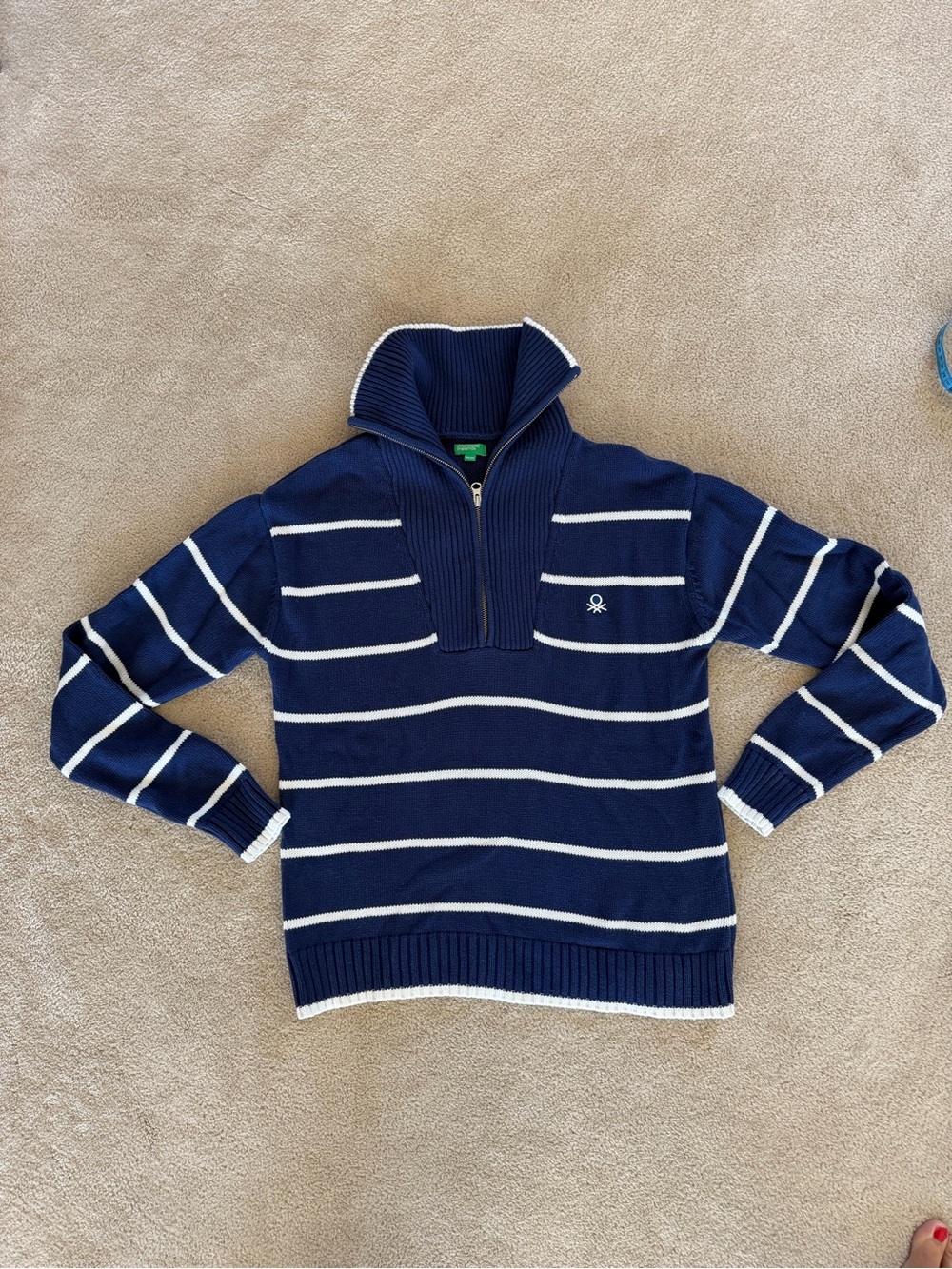 United Colors of Benetton Navy Stripe Half-Zip Sweater with White Trim